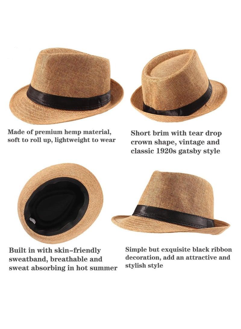 Oasisgalore 5 Pack Short Brim Fedora Classic Summer Beach Sun Hat Panama Cap for Men Women - Image 3