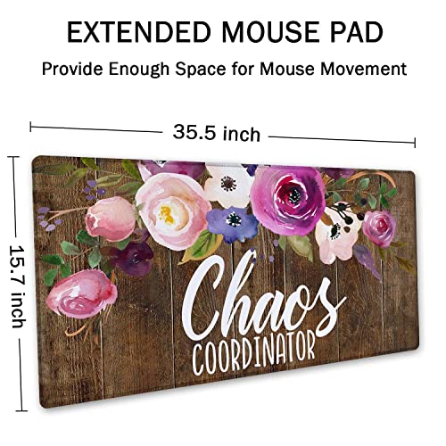 SSOIU Large Mouse Pad, Full Desk XXL Extended Gaming Mouse Pad 35.5" X 15.7", Waterproof Desk Mat Stitched Edges, Non-Slip Laptop Computer Mousepad for Office and Home, Chaos Coordinator Funny Quote - Image 2