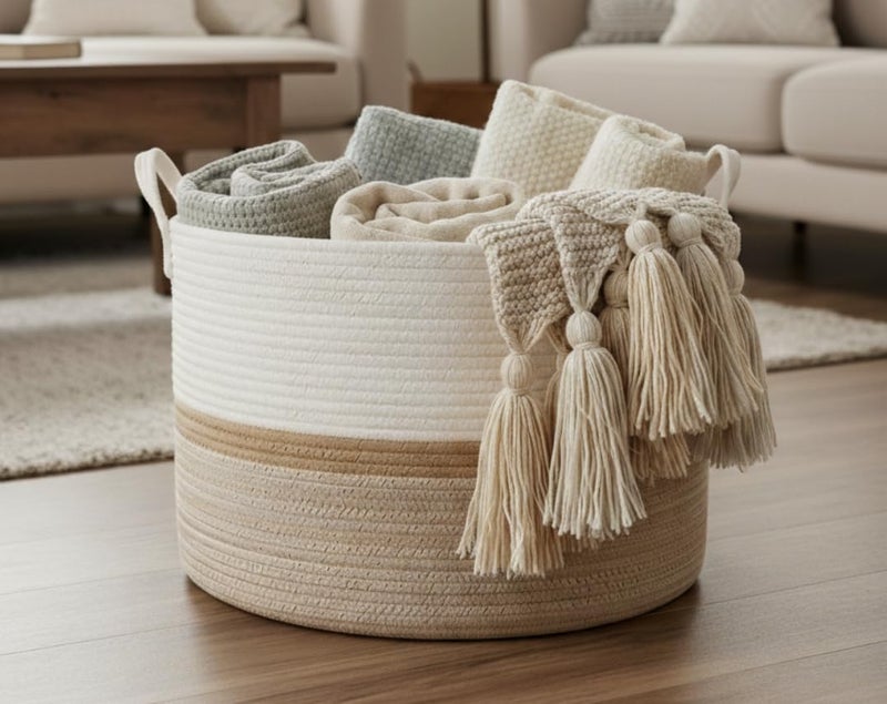 Bellar XXX Large Rope Basket,Shelf Storage Baskets for Organizing,Round Decorative Box for Kids,Woven Rope Storage Snack Storage Area Decorative Boxes Aesthetic -21.7’’*21.7’’*13.8'' - Image 2