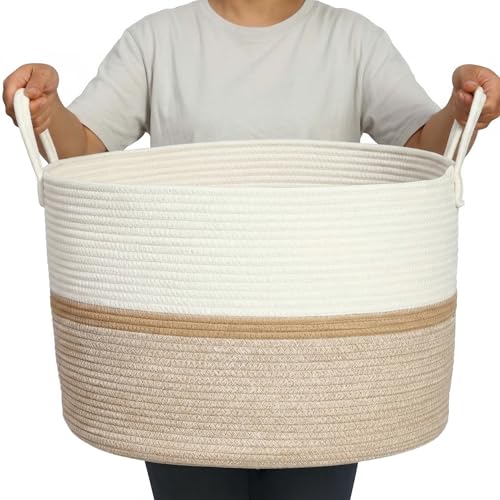 Bellar XXX Large Rope Basket,Shelf Storage Baskets for Organizing,Round Decorative Box for Kids,Woven Rope Storage Snack Storage Area Decorative Boxes Aesthetic -21.7’’*21.7’’*13.8'' - Image 1