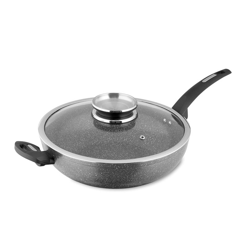Tower T81279 Cerastone Induction Wok Pan With Glass Lid Non Stick Ceramic Coating Easy to Clean Graphite 30 cm