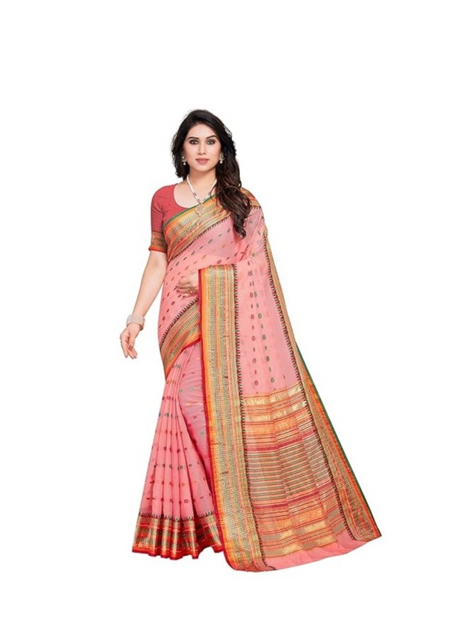 Accessorize Kingdom - Women's Kota Doria Cotton Manipuri Saree With Unstitched Blouse Piece - Image 1