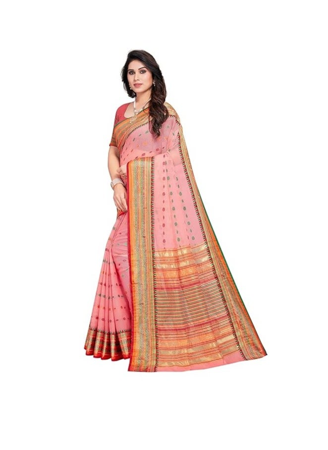 Accessorize Kingdom - Women's Kota Doria Cotton Manipuri Saree With Unstitched Blouse Piece - Image 1