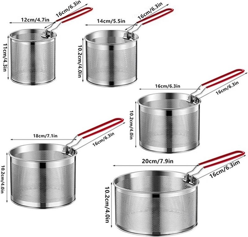 Stainless Steel Fried Mesh Kitchen Fry Basket Cooking Pan Oil Strainer Noodle Spoon Colander Fries(20cm) - Image 2