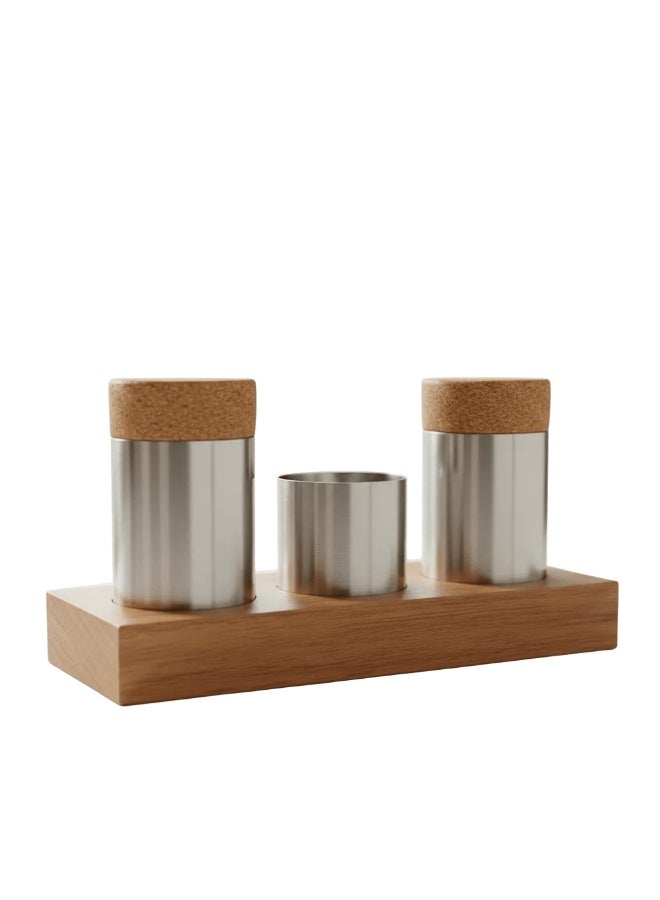 Shengya Elegant Stainless Steel Seasoning Set with Premium Wooden Finish – Stylish Dining Table Essential - Image 1