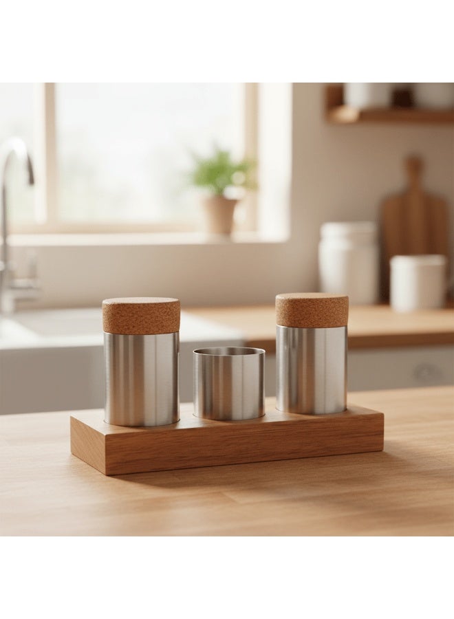 Shengya Elegant Stainless Steel Seasoning Set with Premium Wooden Finish – Stylish Dining Table Essential - Image 2