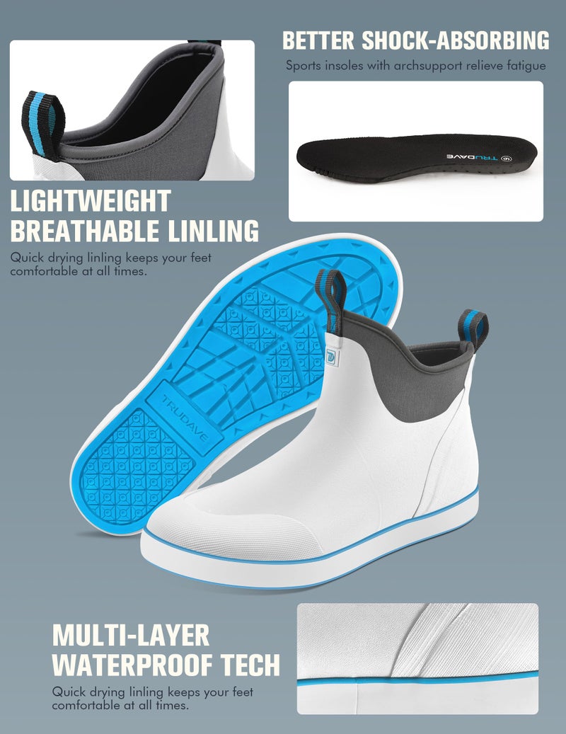 Trudave Deck Boots for Men, Waterproof Rain Boots with High Traction, Slip On Saltwater Fishing Boots Neoprene Rubber Ankle Boots for Boating Sailing - Image 4