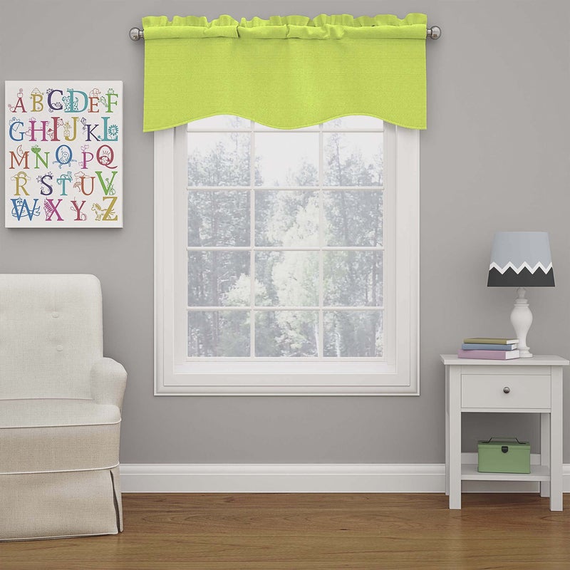 ECLIPSE Kendall Modern Scalloped Valance Rod Pocket Window Curtain for Kitchen or Bathroom 42 x 18 Lime