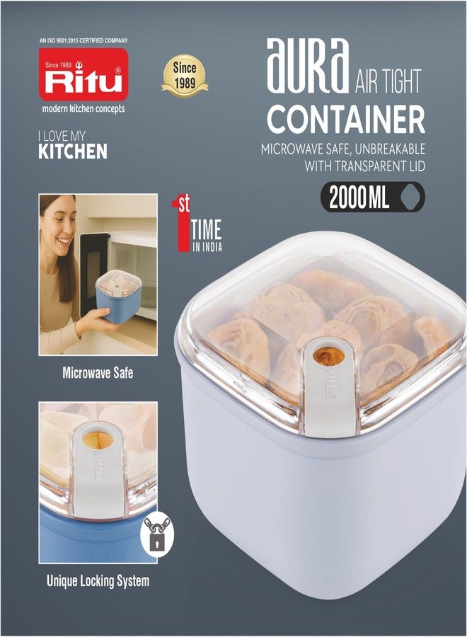 RITU AURA Airtight Container 2000ml | Leakproof & Unbreakable Storage Box | Push & Lock Lid | Fridge Safe | Microwave Safe | BPA-Free Food Grade Plastic | Transparent Lid - Image 5