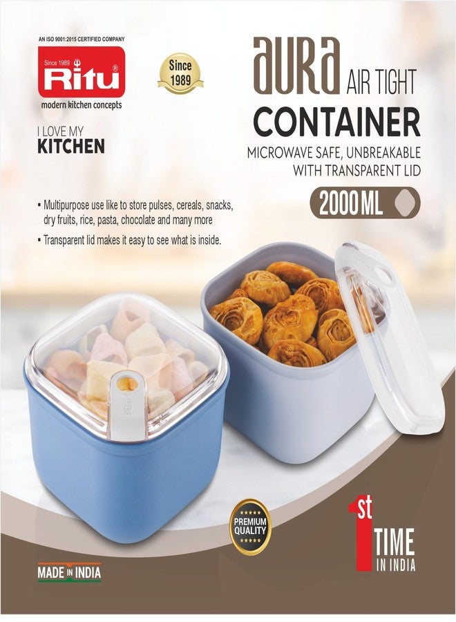 RITU AURA Airtight Container 2000ml | Leakproof & Unbreakable Storage Box | Push & Lock Lid | Fridge Safe | Microwave Safe | BPA-Free Food Grade Plastic | Transparent Lid - Image 2