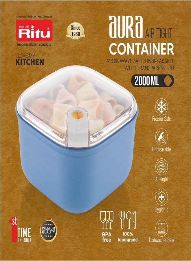 RITU AURA Airtight Container 2000ml | Leakproof & Unbreakable Storage Box | Push & Lock Lid | Fridge Safe | Microwave Safe | BPA-Free Food Grade Plastic | Transparent Lid - Image 4