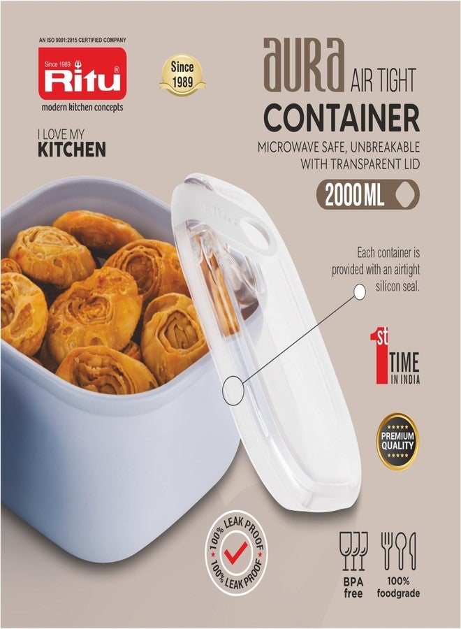 RITU AURA Airtight Container 2000ml | Leakproof & Unbreakable Storage Box | Push & Lock Lid | Fridge Safe | Microwave Safe | BPA-Free Food Grade Plastic | Transparent Lid - Image 3