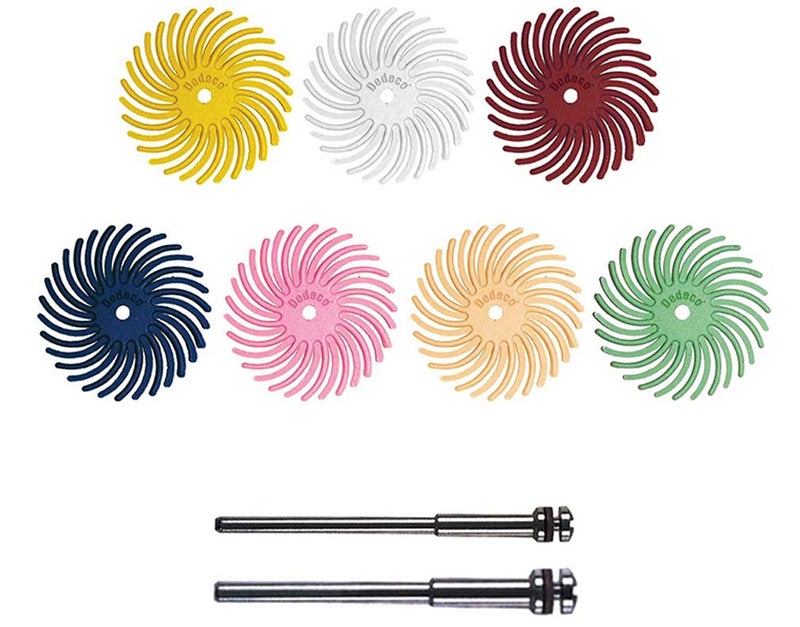 Dedeco Sunburst Radial Bristle Discs - 7/8" Curved - 1/16" Arbor - Assortment Kit - 86 Total Pieces for Precision Cleaning, Buffer, Polish, & Finish - Image 1