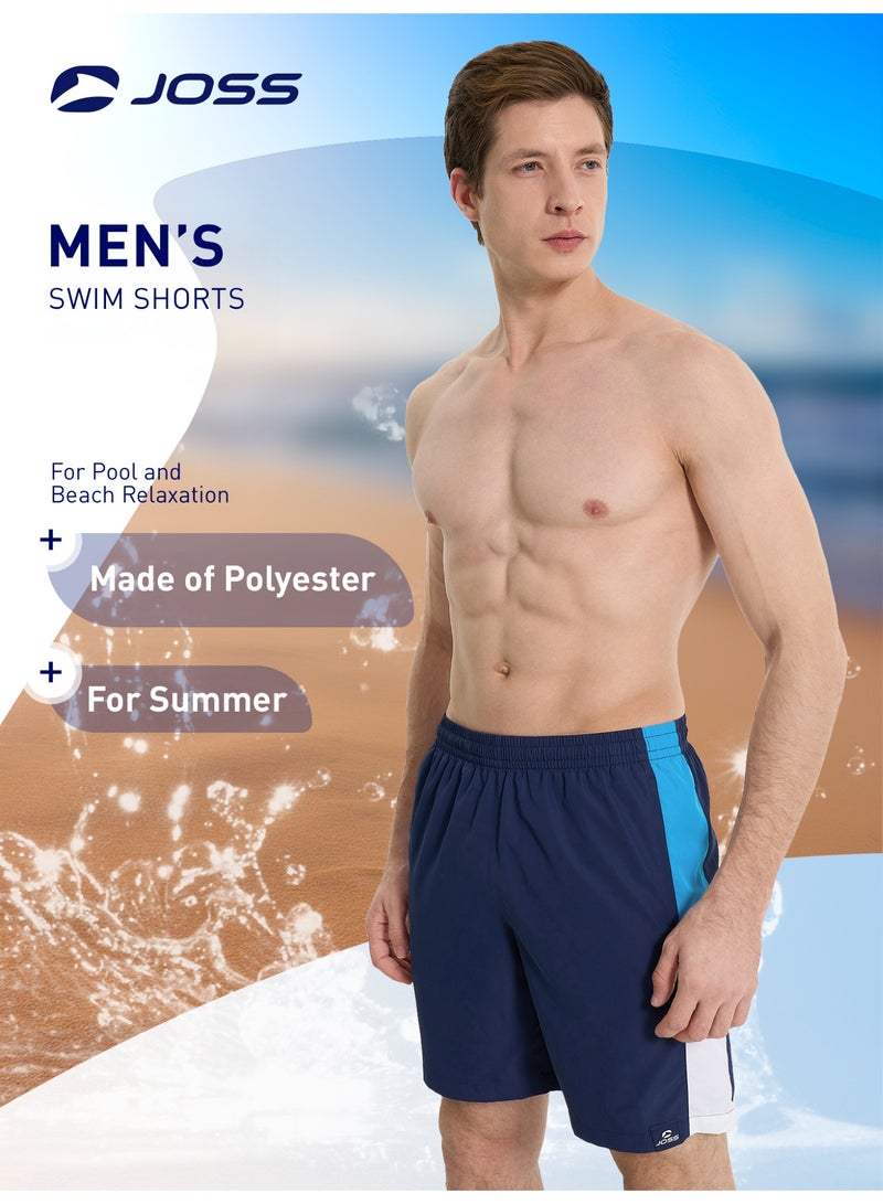 Joss Men’s Swimming Shorts - Joss Blue/Light Blue, Quick-Drying Swim Trunks with Inner Shorts, Adjustable Waist & Spacious Pockets - Image 2