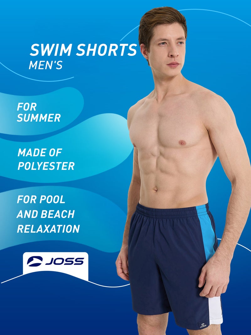 Joss Men’s Swimming Shorts - Joss Blue/Light Blue, Quick-Drying Swim Trunks with Inner Shorts, Adjustable Waist & Spacious Pockets - Image 3