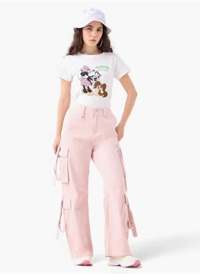 اس بي كاركترز Minnie Mouse Print T-shirt with Crew Neck and Short Sleeves