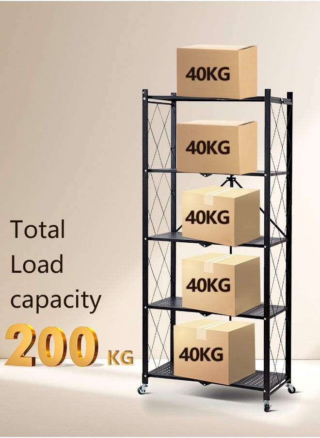 5 طبقات أرفف تخزين قابلة للطي على عجلات، بدون تجميع، وحدات أرفف معدنية ذات سعة كبيرة، عربة أرفف معدنية متحرّكة للخدمة الشاقة للمرآب والمطبخ والقبو (أسود، 5 طبقات) - pzsku/Z8173EEACE4EA0B04A7BDZ/45/1741073127/00fb9b4f-74c2-4041-9f3e-bd5711e75b3a