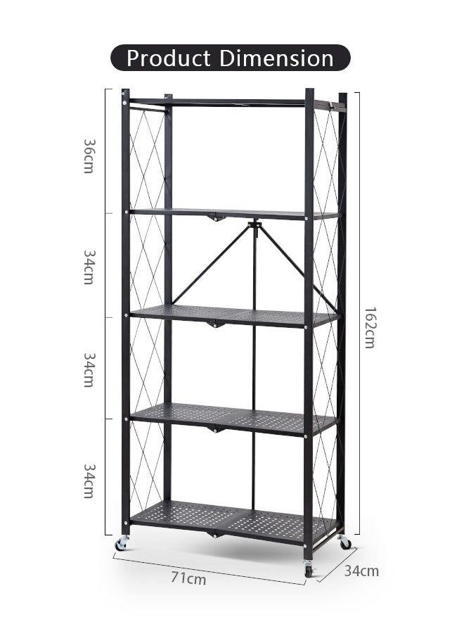 5 Tier Foldable Storage Shelves on Wheels, No Assembly, Large Capacity Metal Shelving Units, Heavy-Duty Metal Shelving Unit Rolling Cart for Garage, Kitchen, Basement, (Black, 5-Tier) - pzsku/Z8173EEACE4EA0B04A7BDZ/45/_/1740468946/029e72f4-9934-4f4e-974d-ec802d5201ca