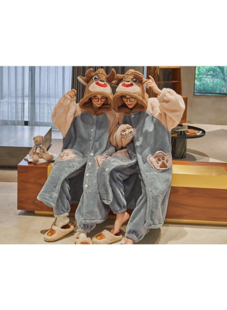 KUYING Sleeping gowns, long coral plush and plush, winter home wear for couples, worn externally  - Image 2