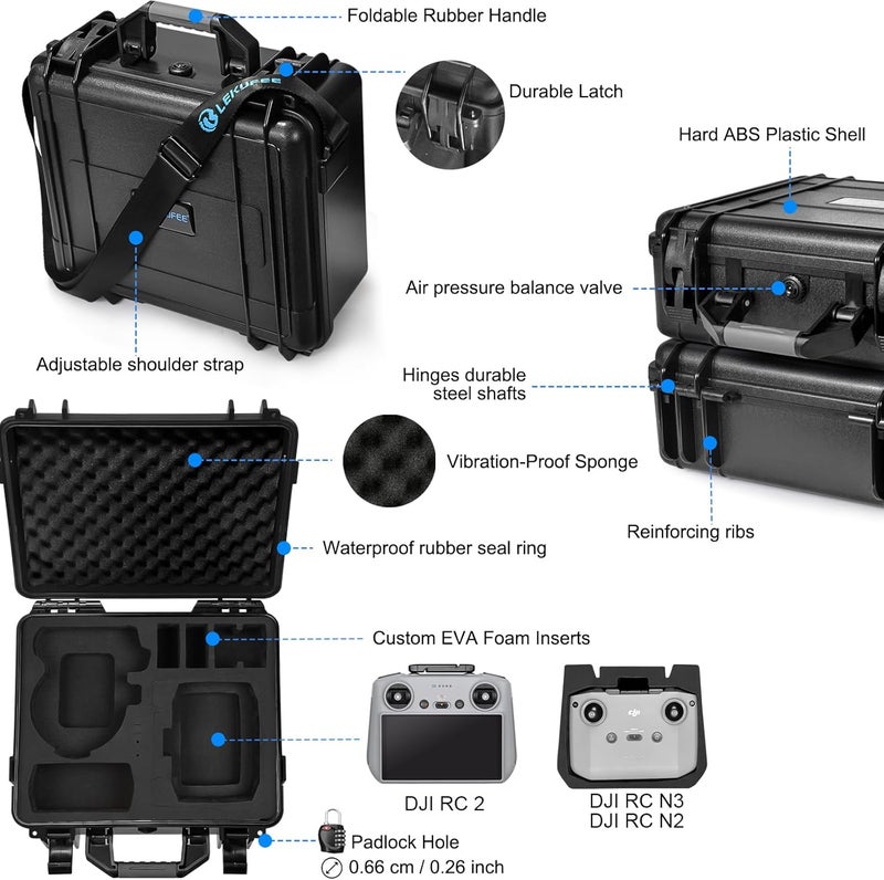 Lekufee Waterproof Hard Case for DJI Flip,Fly More Combo,DJI RC 2,RC N3/N2,Battery(9 pcs),Charging Hub and More Accessories(Case Only) - Image 3
