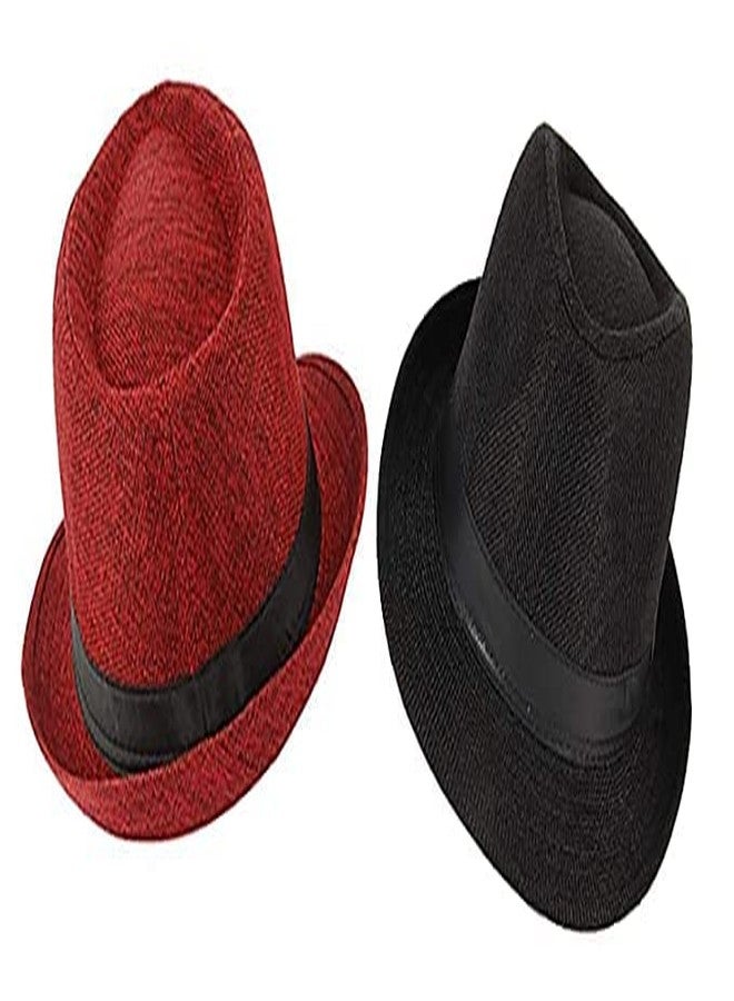 CLOTHERA قبعة فيدورا أنيقة من كلوثيرا (عبوة من قطعتين) باللونين الأسود والأحمر للرجال - Image 3