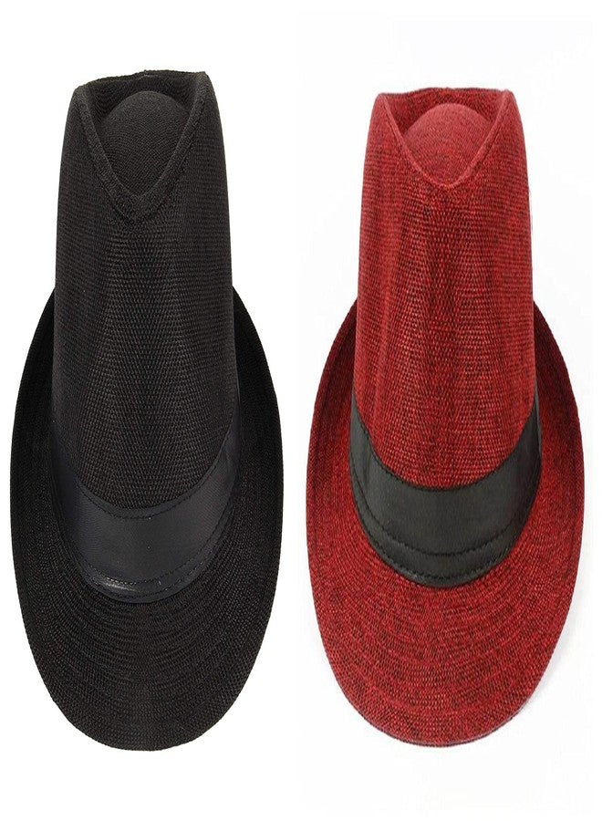 CLOTHERA قبعة فيدورا أنيقة من كلوثيرا (عبوة من قطعتين) باللونين الأسود والأحمر للرجال - Image 1