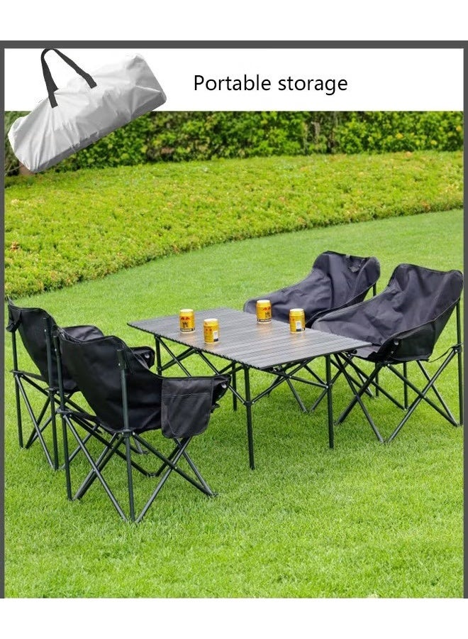 DEXO طاولة قابلة للطي للتخييم والنزهات الخارجية - تشمل 4 كراسي قابلة للطي، خفيفة الوزن، قوية، مثالية للسفر والأنشطة العائلية - Image 1