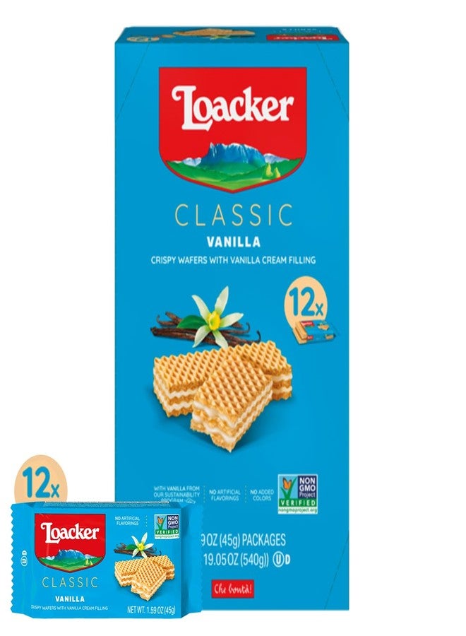 Loacker Classic Vanilla Wafers - Premium Crispy Vanilla Wafer Cookies with Cream Filling - Multipack of 12 Snack Packs - NON-GMO - Sustainably Sourced - 45g/1.59oz, Pack of 12 - Image 1