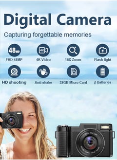 Generic 4K HD Digital Camera, 48MP with 3-inch Flip Screen,16x Digital Zoom, with Wide-angle Lens, with 64GB Memory Card  - Image 5