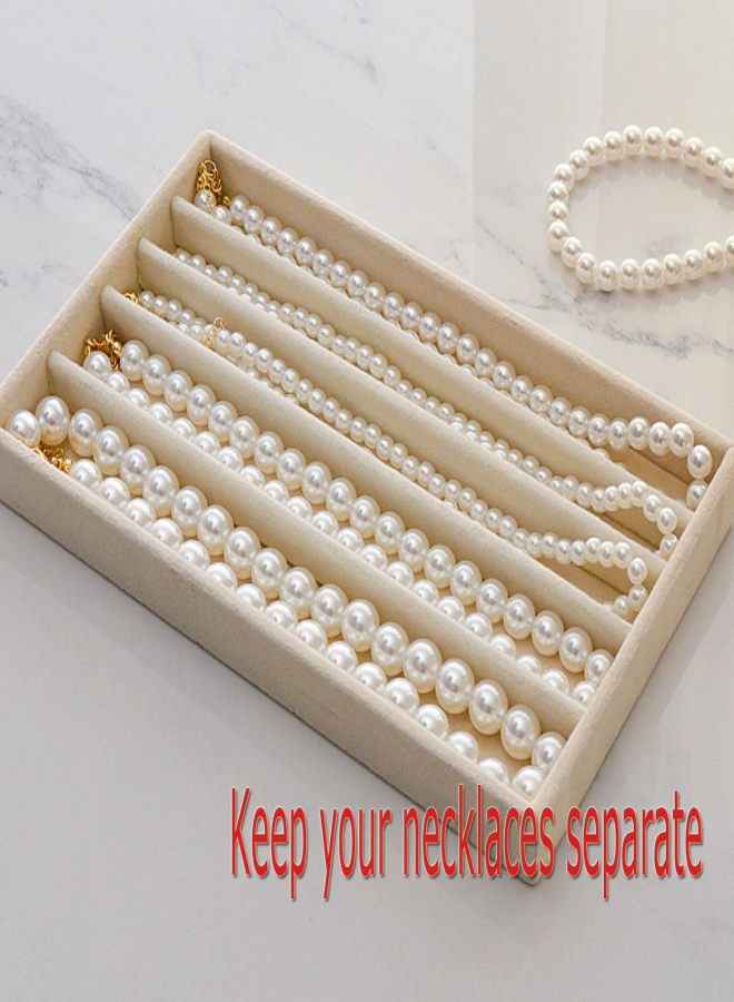 CLUQMEIK - Caja organizadora de collar con tapa transparente, soporte de terciopelo a prueba de polvo, vitrina de almacenamiento de acrílico apilable para mujeres y niñas (beige, 3 cajones) - Image 5