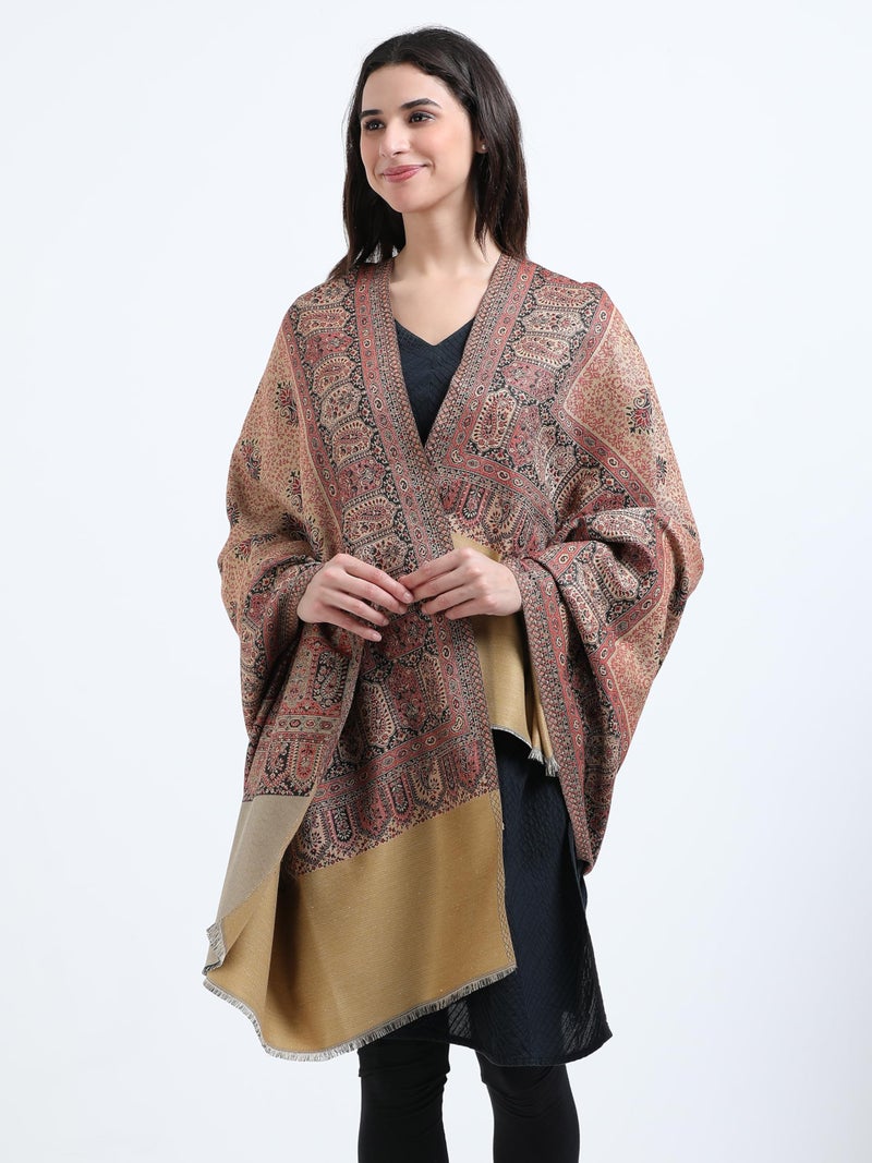 Arvore Women's Acro Wool Shawl, Traditional Design, 200 cm x 100 cm (Beige, Medium) - Image 2