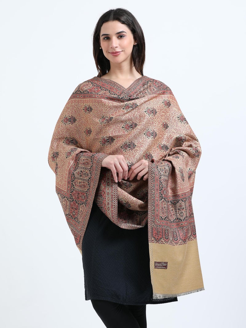 Arvore Women's Acro Wool Shawl, Traditional Design, 200 cm x 100 cm (Beige, Medium) - Image 4
