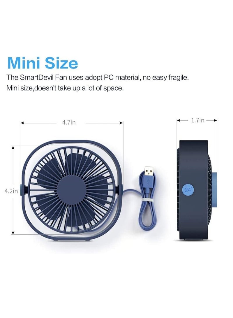 SmartDevil Small Personal USB Desk Fan,3 Speeds Portable Desktop Table Cooling Fan Powered by USB,Strong Wind,Quiet Operation,for Home Office Car Outdoor Travel (Blue) - Image 2