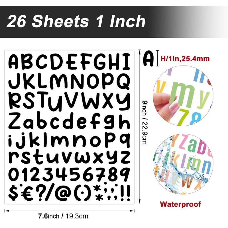 AVERZELLA 2200 Pcs Black Vinyl Letter Stickers 26 Sheets-1 Inch Small Alphabet Stickers with Numbers, Waterproof Peel & Stick Decals for Scrapbooking, Water Bottles DIY Crafts - Image 2