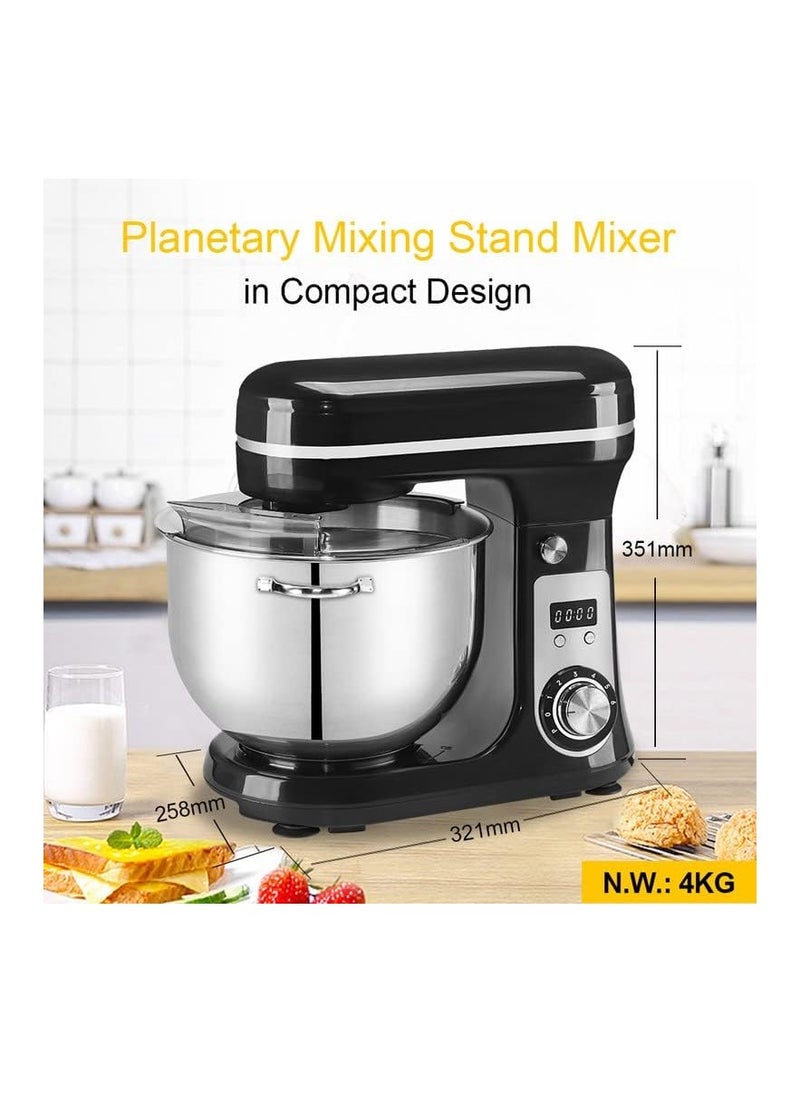 Biolomix - Biolomix Stand Mixer, Super Quiet 6L Kitchen Electric Stand Mixer, 6- Speed Dough Kneader Cake Bread Mixer with LCD Display Timer with Dough Hook, Beater, Whisk-Black - Image 1