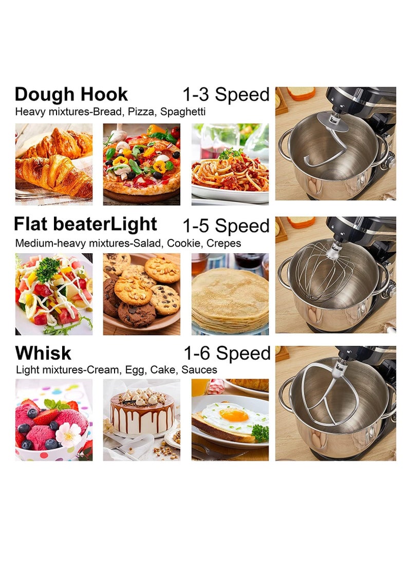Biolomix - Biolomix Stand Mixer, Super Quiet 6L Kitchen Electric Stand Mixer, 6- Speed Dough Kneader Cake Bread Mixer with LCD Display Timer with Dough Hook, Beater, Whisk-Black - Image 1
