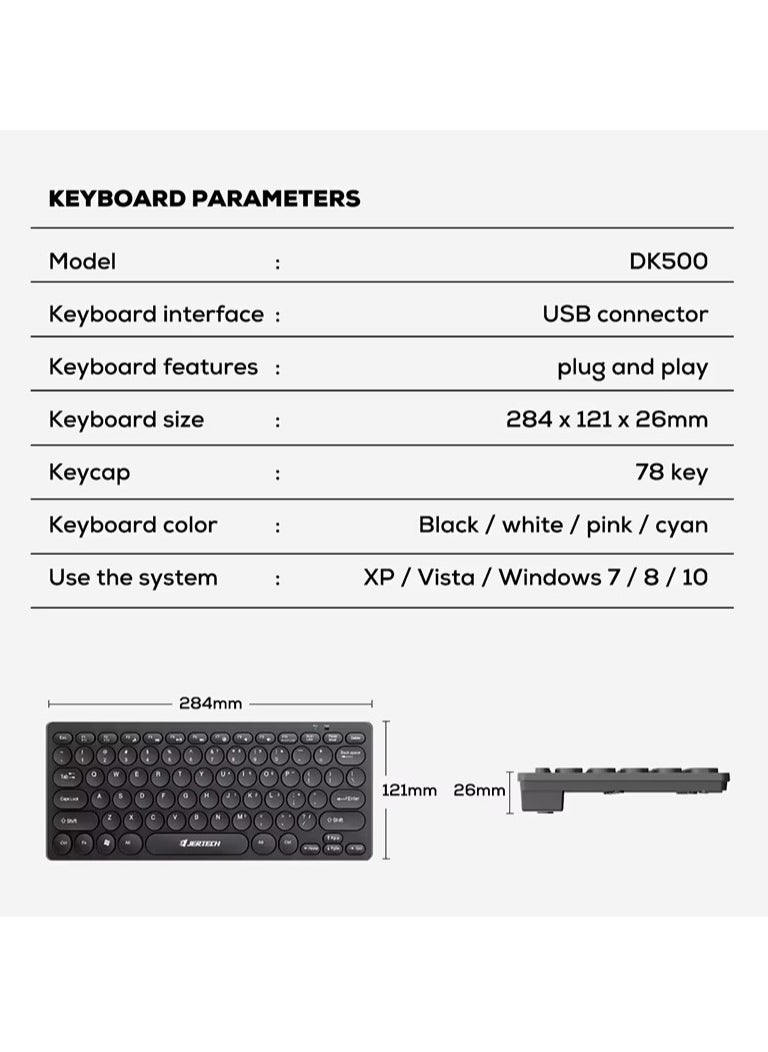 JERTECH - Jertech DK500 USB Mini Silent Keyboard , Wired Office Comfort keyboard - 78 Slim Round keycap - Arabic & English | Black - Image 1