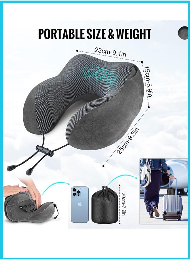 Berma Baby - Travel Pillow, Neck Pillow for Travel with Hood for Airplane, Velvet Memory Foam Neck Pillow Adult Head & Neck Support, for Long Flights Plane, Office, Cars Sleeping & Rest (Grey) - Image 1