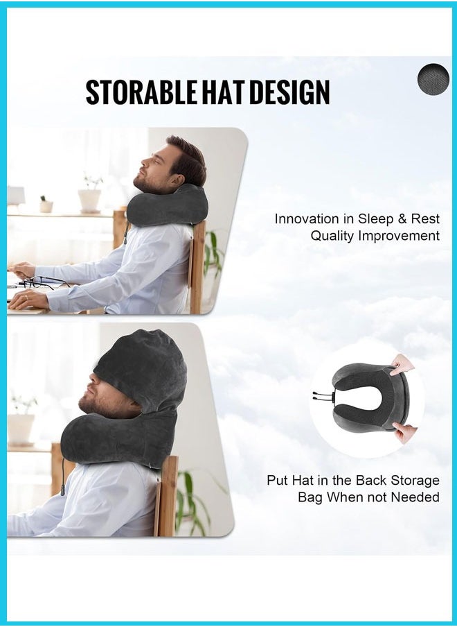 Berma Baby - Travel Pillow, Neck Pillow for Travel with Hood for Airplane, Velvet Memory Foam Neck Pillow Adult Head & Neck Support, for Long Flights Plane, Office, Cars Sleeping & Rest (Grey) - Image 1