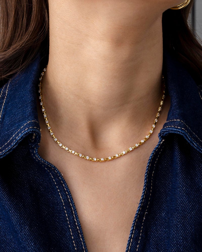 PAVOI 14K Yellow Gold Plated Timeless Tennis Choker Necklace for Women | Station Cubic Zirconia Stones Necklace - Image 2