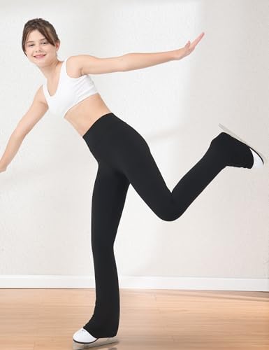 Gnainach Figure Skating Pants Girls 13-14 Years Old Solid Black Comfortable Seamless Practice Leggings for Big Kids Training Exercise - Image 3