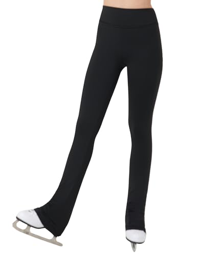 Gnainach Figure Skating Pants Girls 13-14 Years Old Solid Black Comfortable Seamless Practice Leggings for Big Kids Training Exercise - Image 1