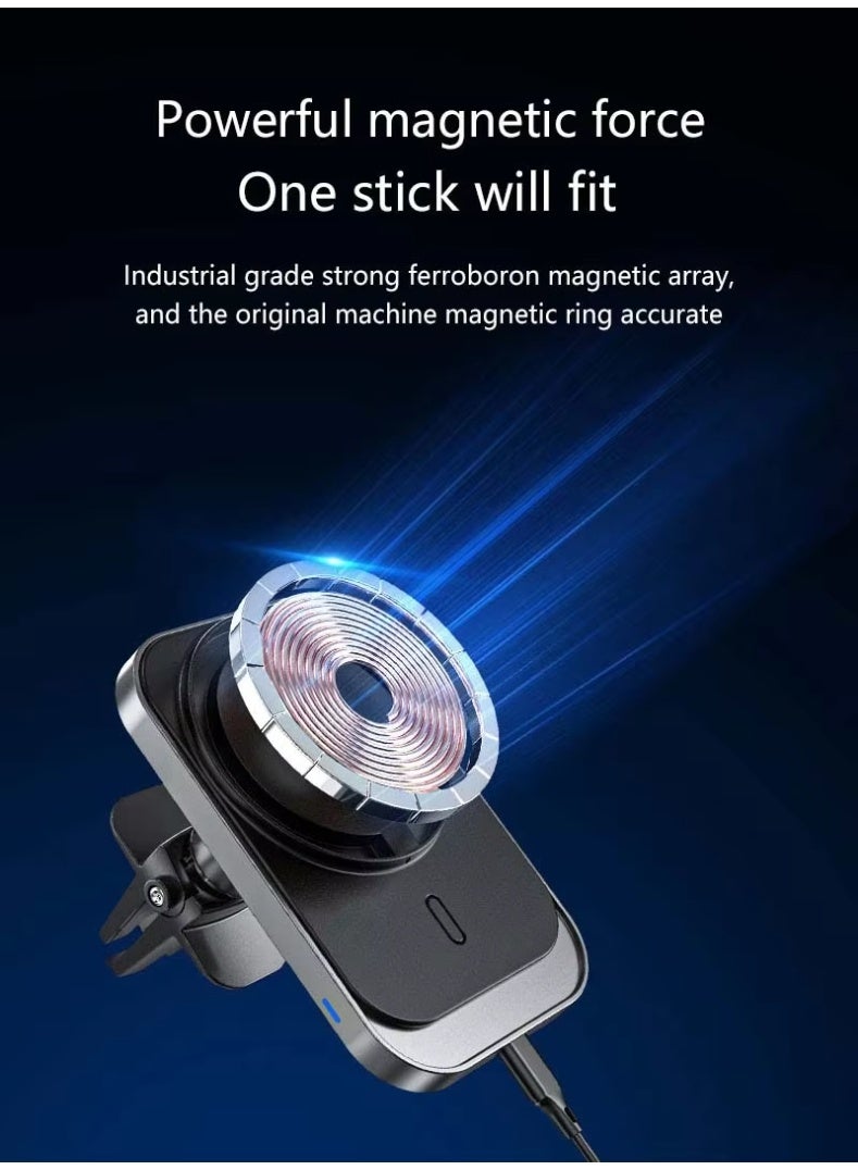 15W Fast Magnetic Wireless Car Charger Air Vent Mount – Type-C, ABS+PC, Compatible with iPhone 17 / Older Models & All Qi Devices - Image 4