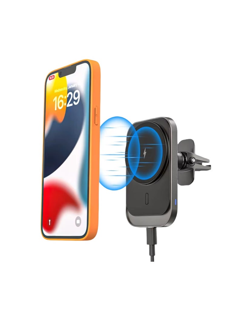 15W Fast Magnetic Wireless Car Charger Air Vent Mount – Type-C, ABS+PC, Compatible with iPhone 17 / Older Models & All Qi Devices - Image 2