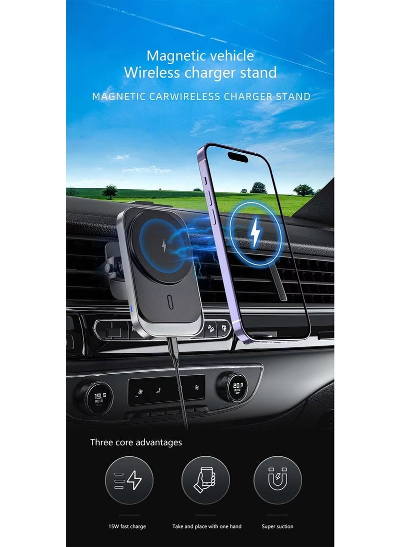 15W Fast Magnetic Wireless Car Charger Air Vent Mount – Type-C, ABS+PC, Compatible with iPhone 17 / Older Models & All Qi Devices - Image 5