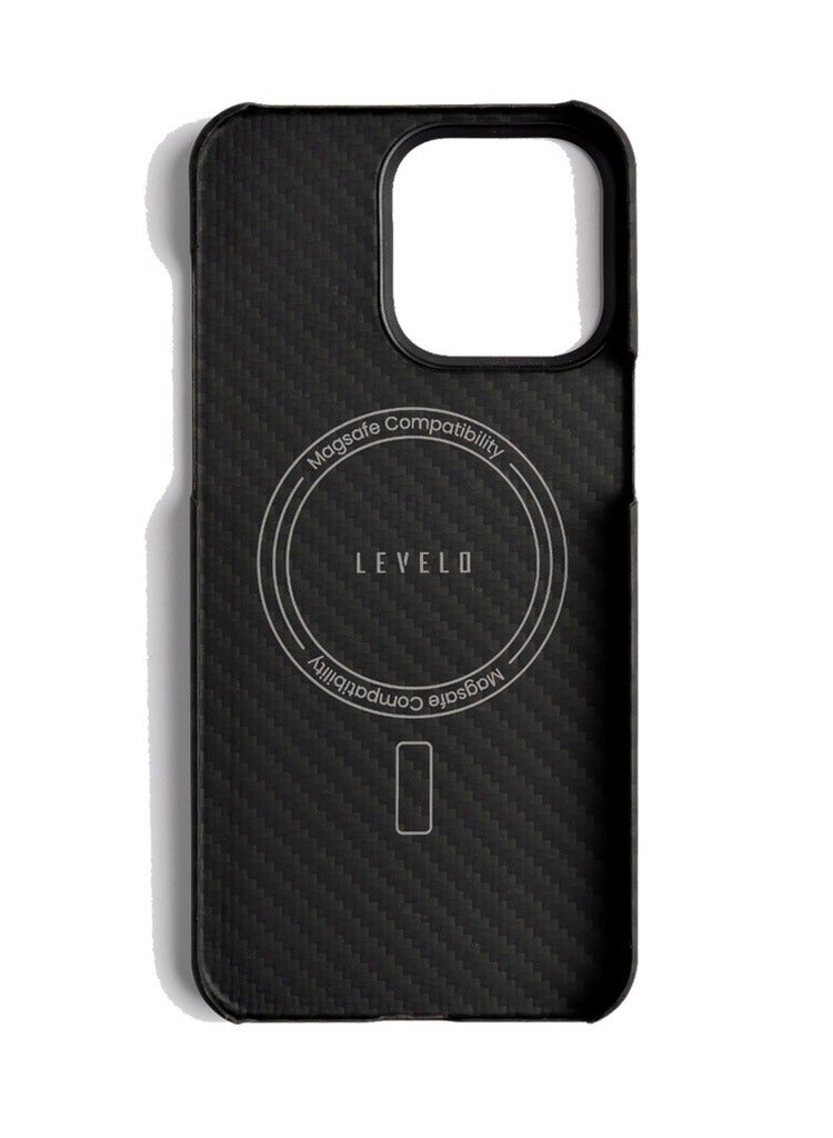 ليفيلو جراب Sergei 1500D Aramid Fiber Back Cover لهاتف iPhone 15 Pro / حواف مقاومة للصدمات / لمسة نهائية غير لامعة / متوافق مع MagSafe / ألياف أراميد 1500D / تأثير كربوني ثلاثي الأبعاد - أسود - Image 3