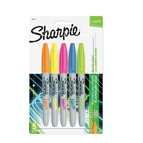 SHARPIE 1874447 Neon Permanent Markers, Fine Point, Assorted Colors, 5 Count - Image 1