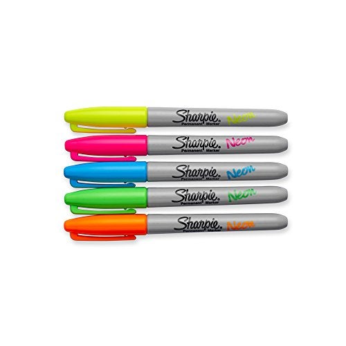 SHARPIE 1874447 Neon Permanent Markers, Fine Point, Assorted Colors, 5 Count - Image 2