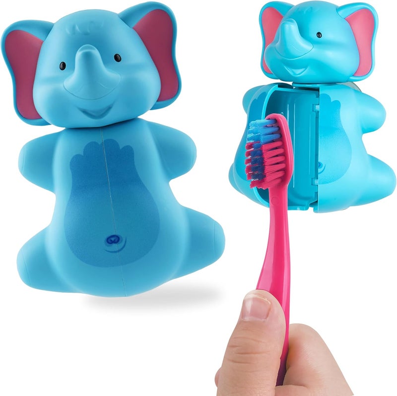 Flipper Fun Animal Elephant Toothbrush Cover – Make Toothbrushing Time Fun with our Kids Toothbrush Holder with Cover – Ideal Toothbrush Holders for Bathrooms - Suction Cup Toothbrush Holder - Image 1