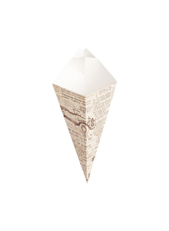 Restaurantware 10-Inch Eco-Friendly Finger Food Cones with Built-in Condiment Dipping Pocket: Perfect for Appetizers - Food-Safe Paper Cone with Newsprint Styling - Disposable - 100-CT - Image 1